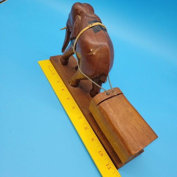 VINTAGE HAND CARVED ELEPHANT PULLING/WORKING TRUNK - Picture 3 of 8